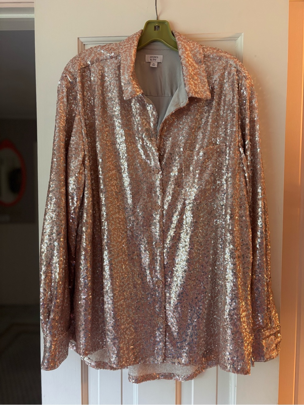 crown & ivy Rose-Gold Sequin Button-Front Jacket